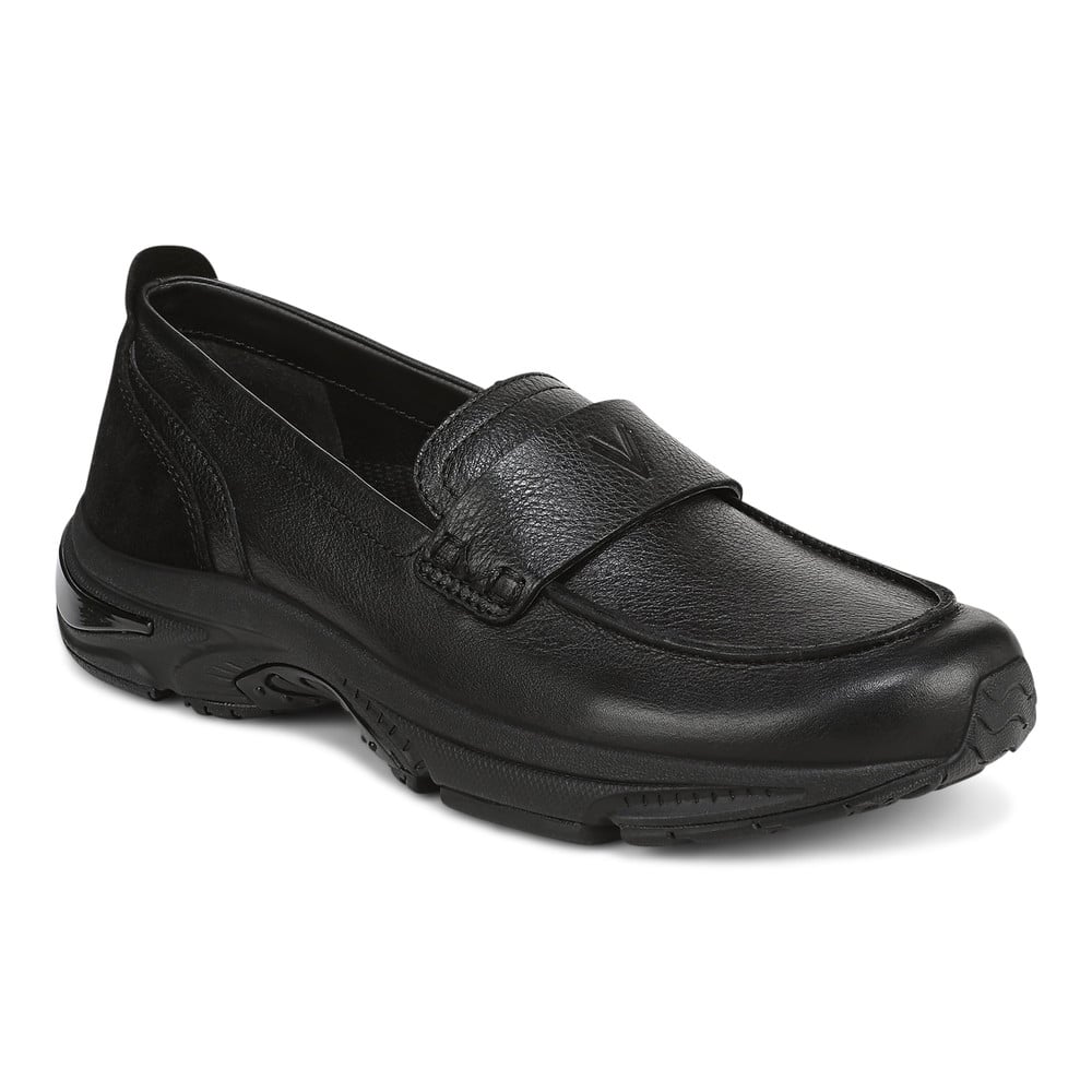 Vionic Women's Black Leather 23Walk Roam Loafer With Arch Support In