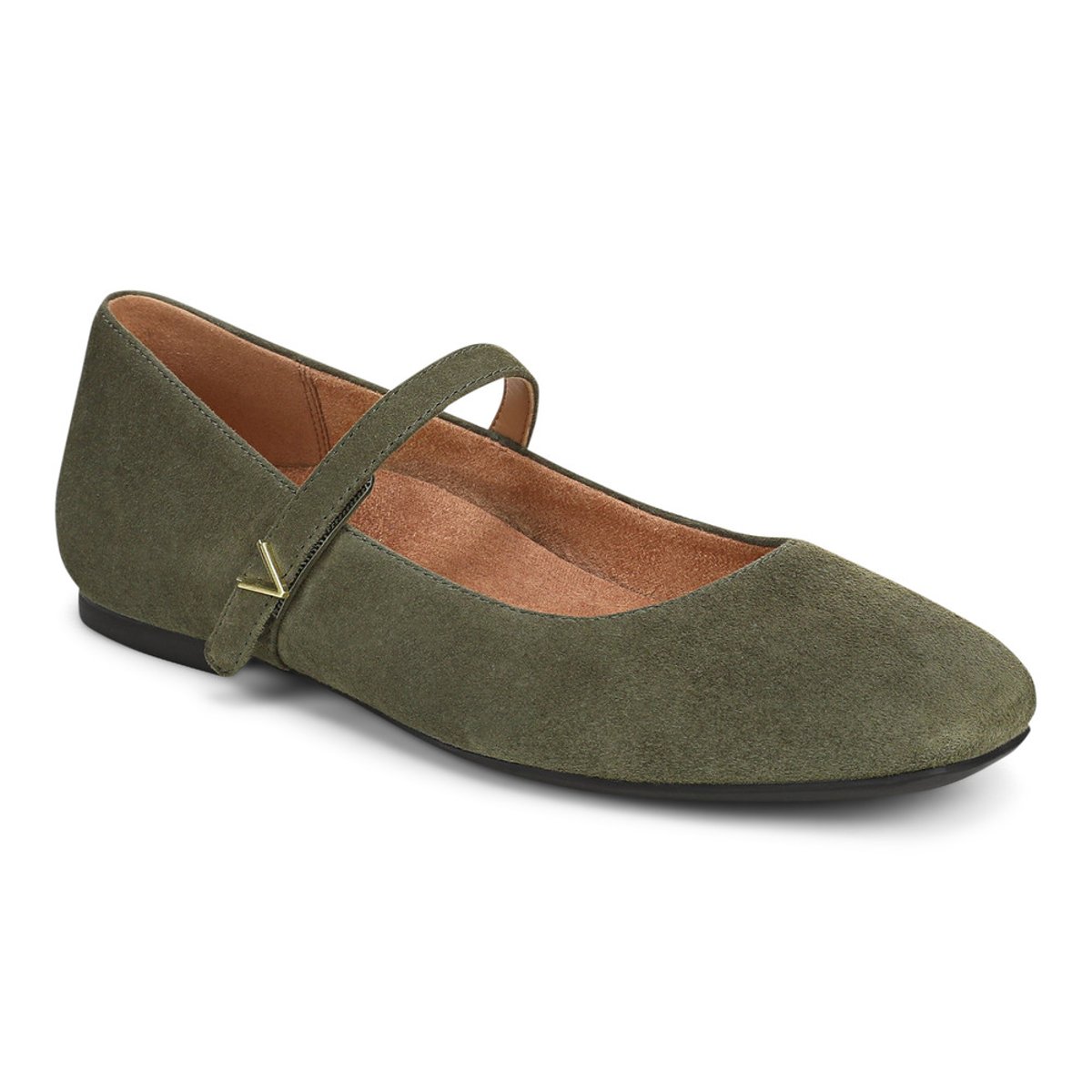 Vionic Vionic Alameda Mary Jane Flat with Arch Support in Dark Olive Suede