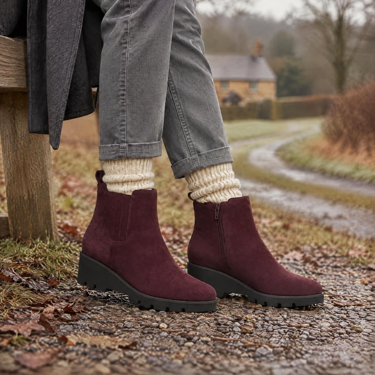 Vionic Aria 2.0 Short Boot with Arch Support in Mulled Wine Suede