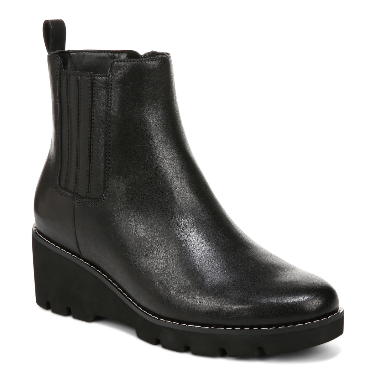 Vionic Women's Black Aria Wedge Ankle Boot With Arch Support In