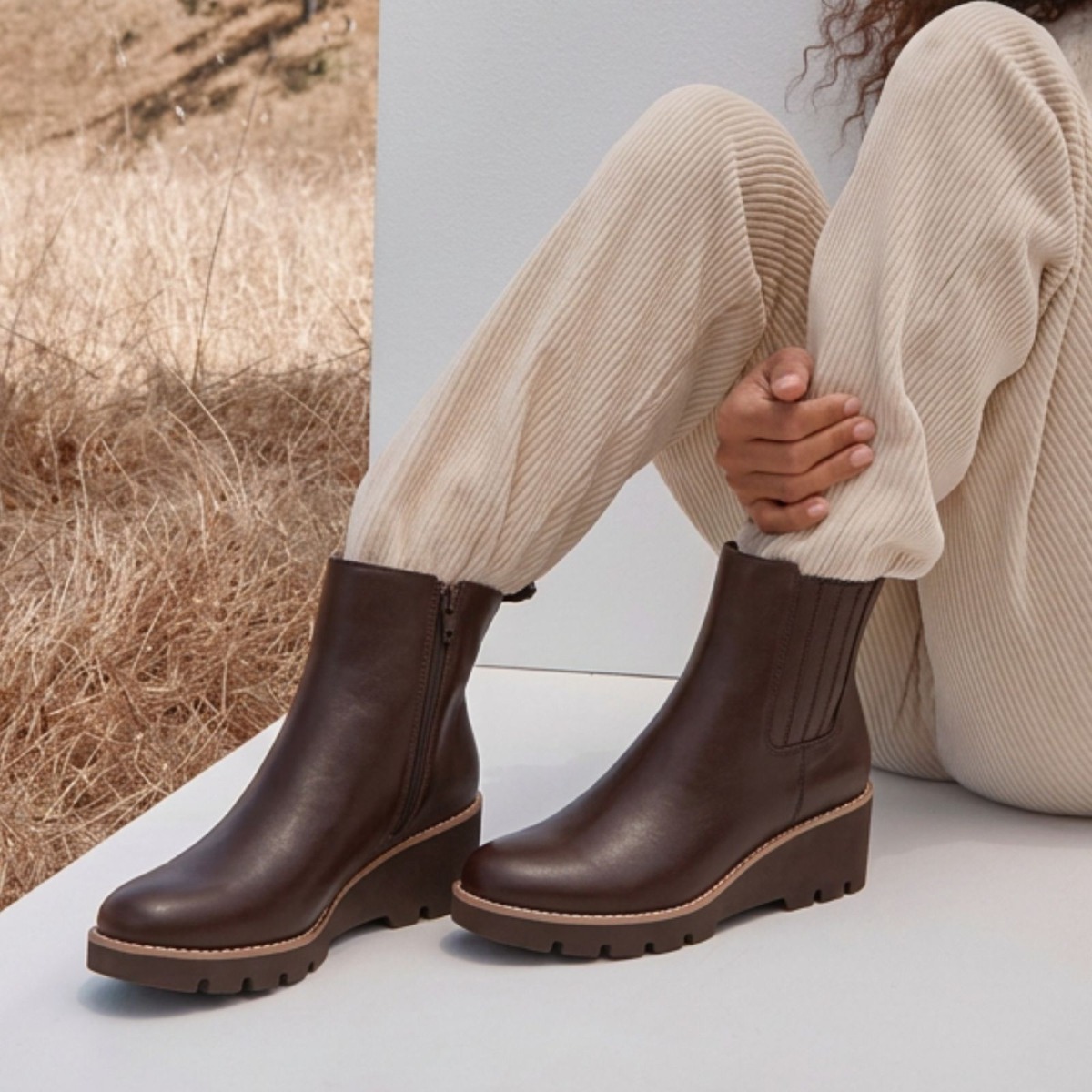 Vionic Vionic Aria Wedge Ankle Boot with Arch Support in Dark Brown
