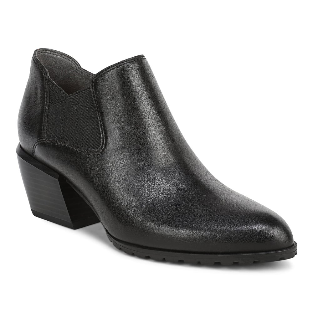 Vionic Women's Black Leather Bethany Ankle Boot With Arch Support In
