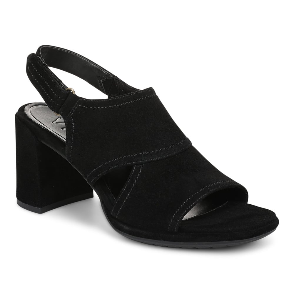 Vionic Women's Black Waxy Suede Bolinas Heeled Sandal With Arch Support In