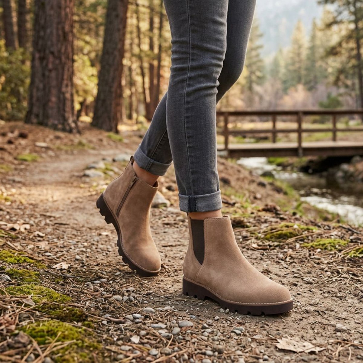 Vionic Cami Ankle Boot with Arch Support in Desert Sand Brown Suede
