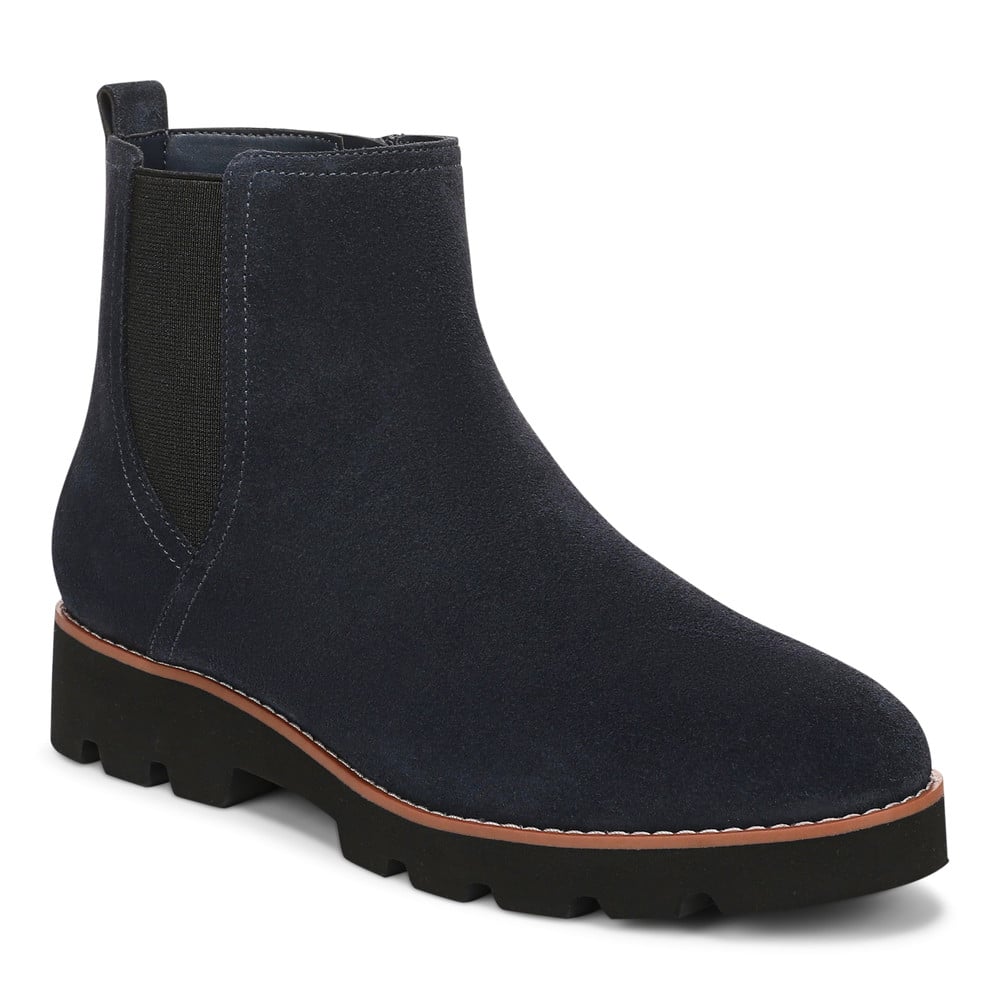 Vionic Cami Ankle Boot In Navy Blazer Blue Suede