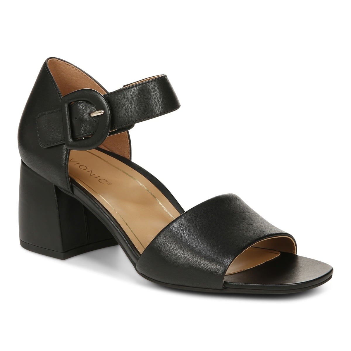 Vionic Women's Black Chardonnay Heeled Sandal With Arch Support In