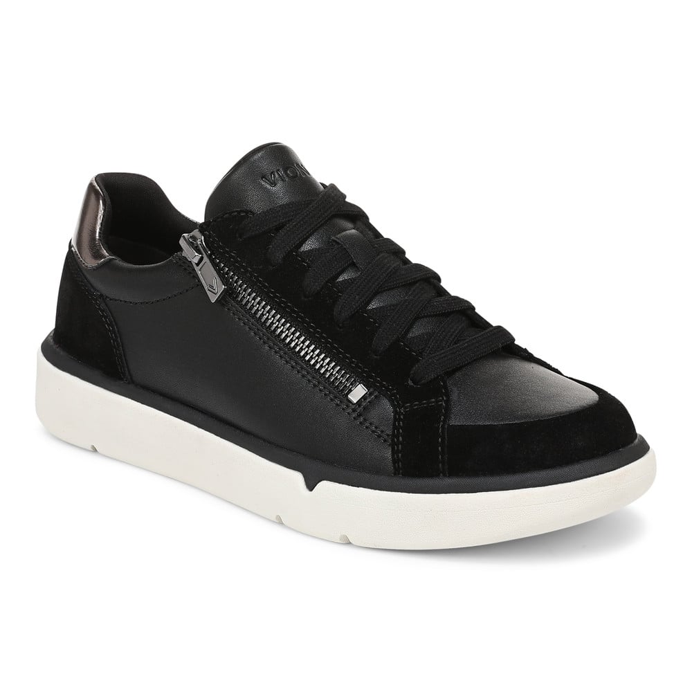 Vionic Women's Black Leather City Walk Axs Trainer With Arch Support In