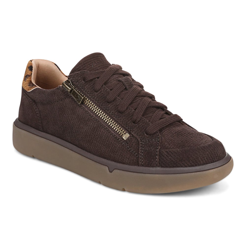 Vionic Women's Chocolate Ganache Suede City Walk Axs Trainer With Arch Support In