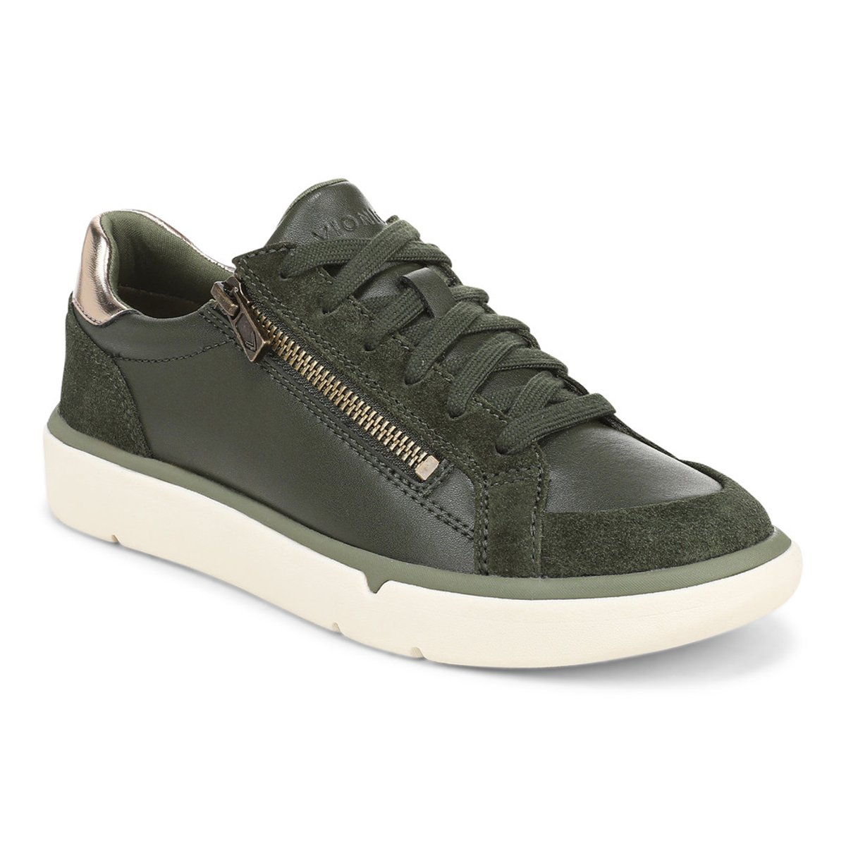 Vionic Vionic City Walk AXS Trainer with Arch Support in Olive Moss Leather