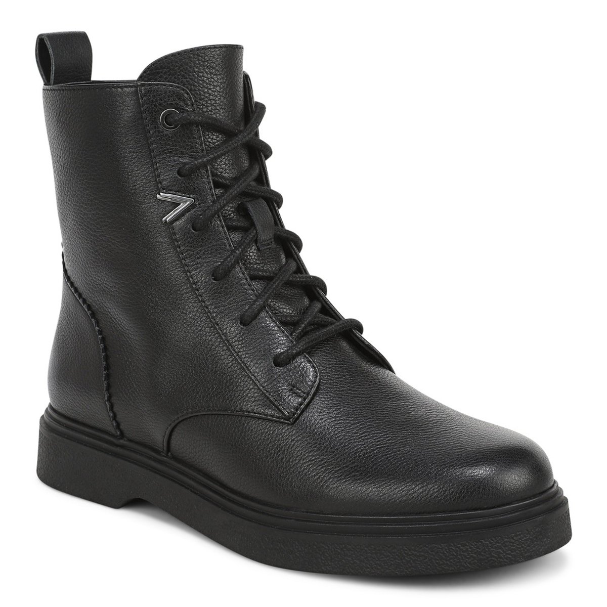 Vionic Delaney Lace Up Short Boot with Arch Support in Black Tumbled Leather