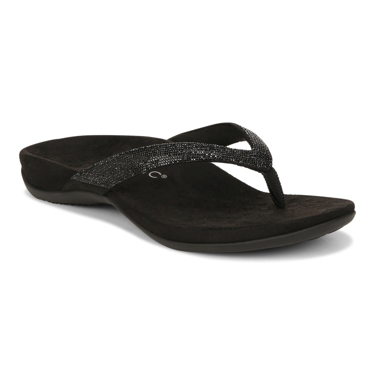 Vionic Women's Black Dillon Shine Toe Post Sandal With Arch Support In
