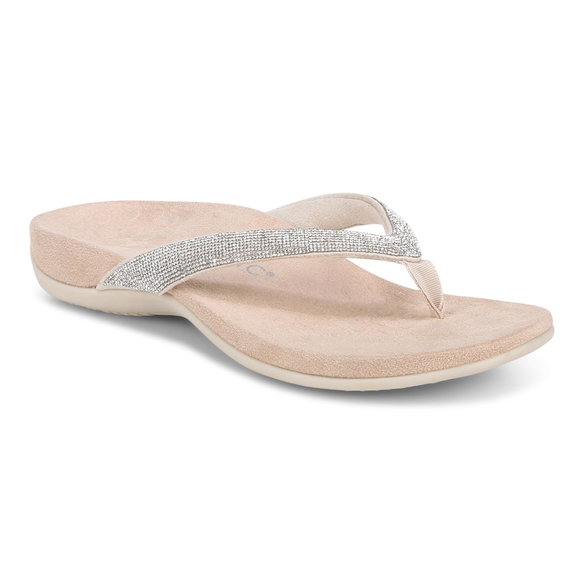 Vionic Women's Cream Dillon Shine Toe Post Sandal With Arch Support In