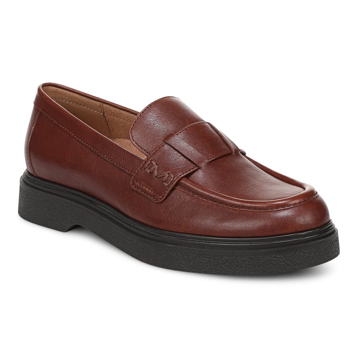 Vionic Dolores Block Heeled Loafer In Baked Clay Brown Tumbled Leather