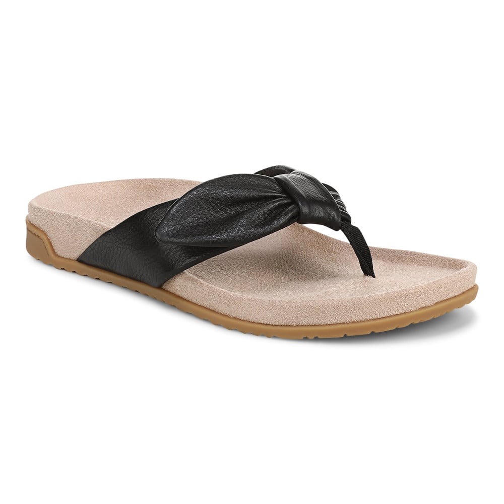 Vionic Women's Black Leather Eva Toe Post Sandal With Arch Support In