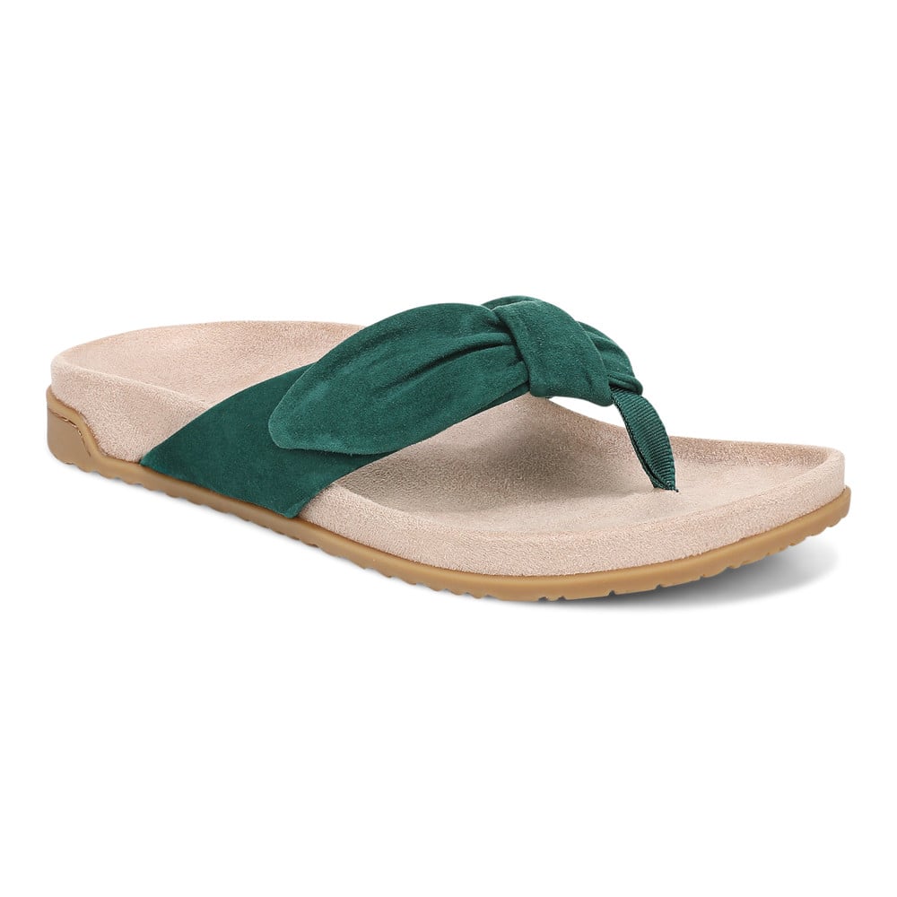 Vionic Women's Posy Green Suede Eva Toe Post Sandal With Arch Support In