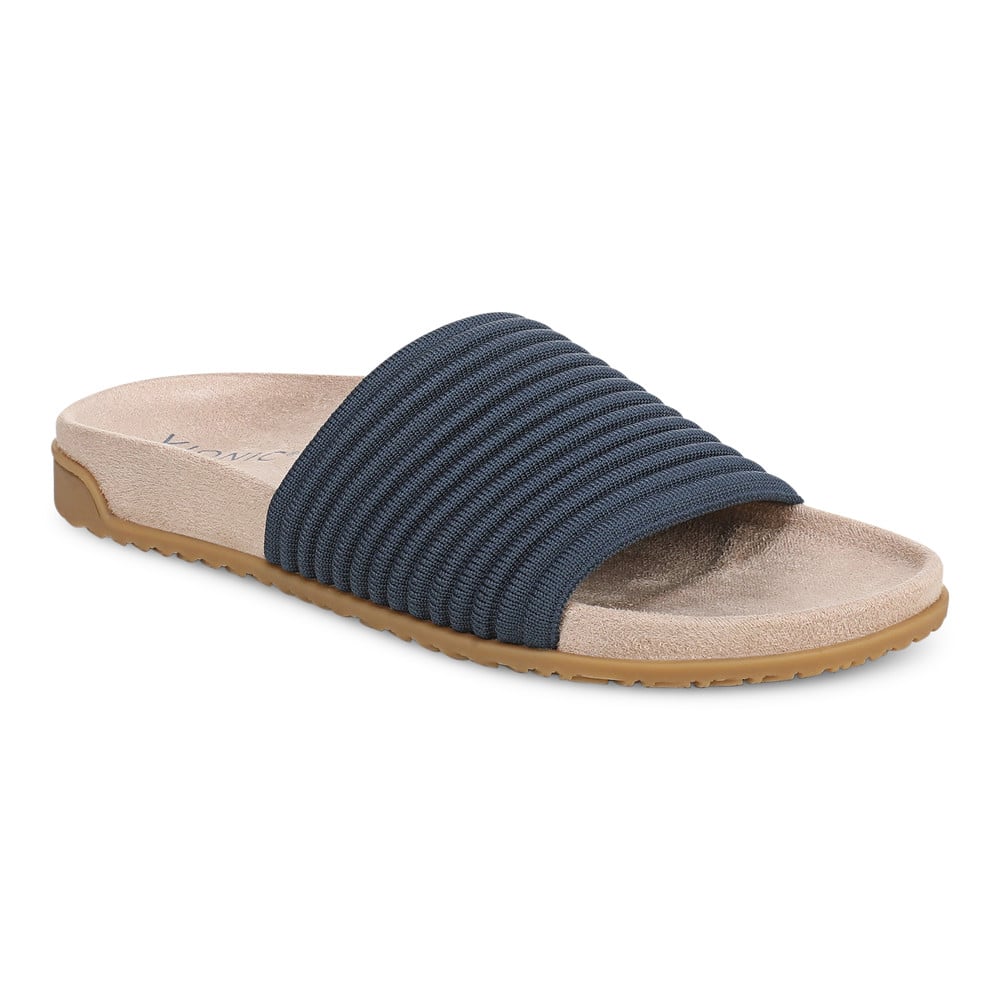 Vionic Women's Dark Denim Evie Knit Slide Sandal With Arch Support In