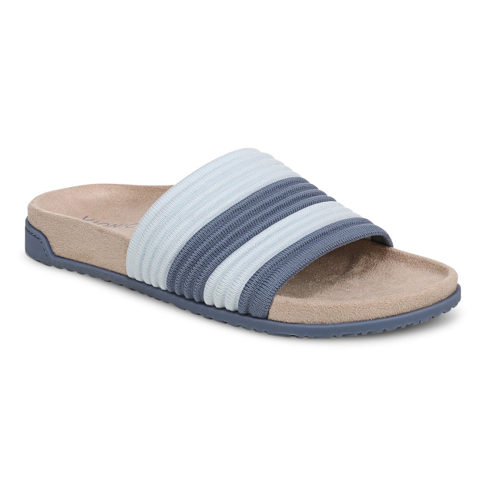 Vionic Women's Pacific Blue Evie Knit Slide Sandal With Arch Support In