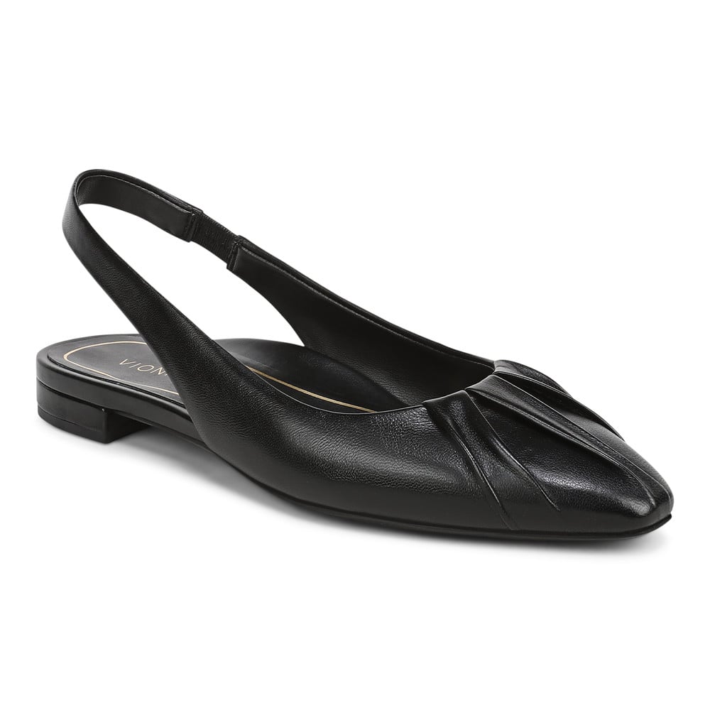 Vionic Women's Black Leather Gabriela Slingback Flat With Arch Support In