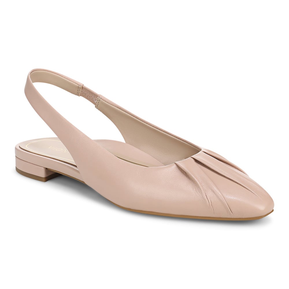 Vionic Women's Rugby Tan Leather Gabriela Slingback Flat With Arch Support In