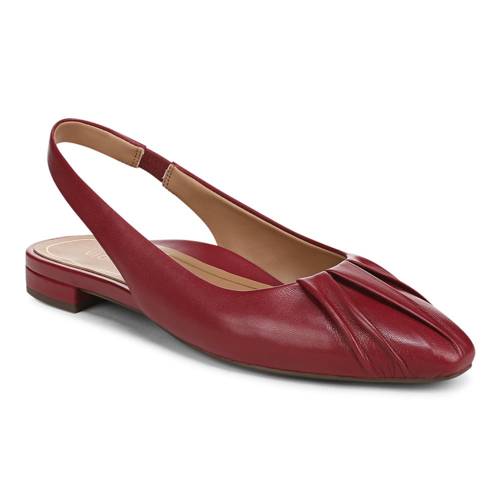 Vionic Women's Tibetan Red Leather Gabriela Slingback Flat With Arch Support In