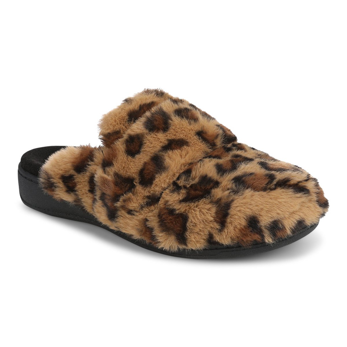 Vionic Vionic Gemma II Mule Slippers with Arch Support in Brown Multi Leopard Faux Fur