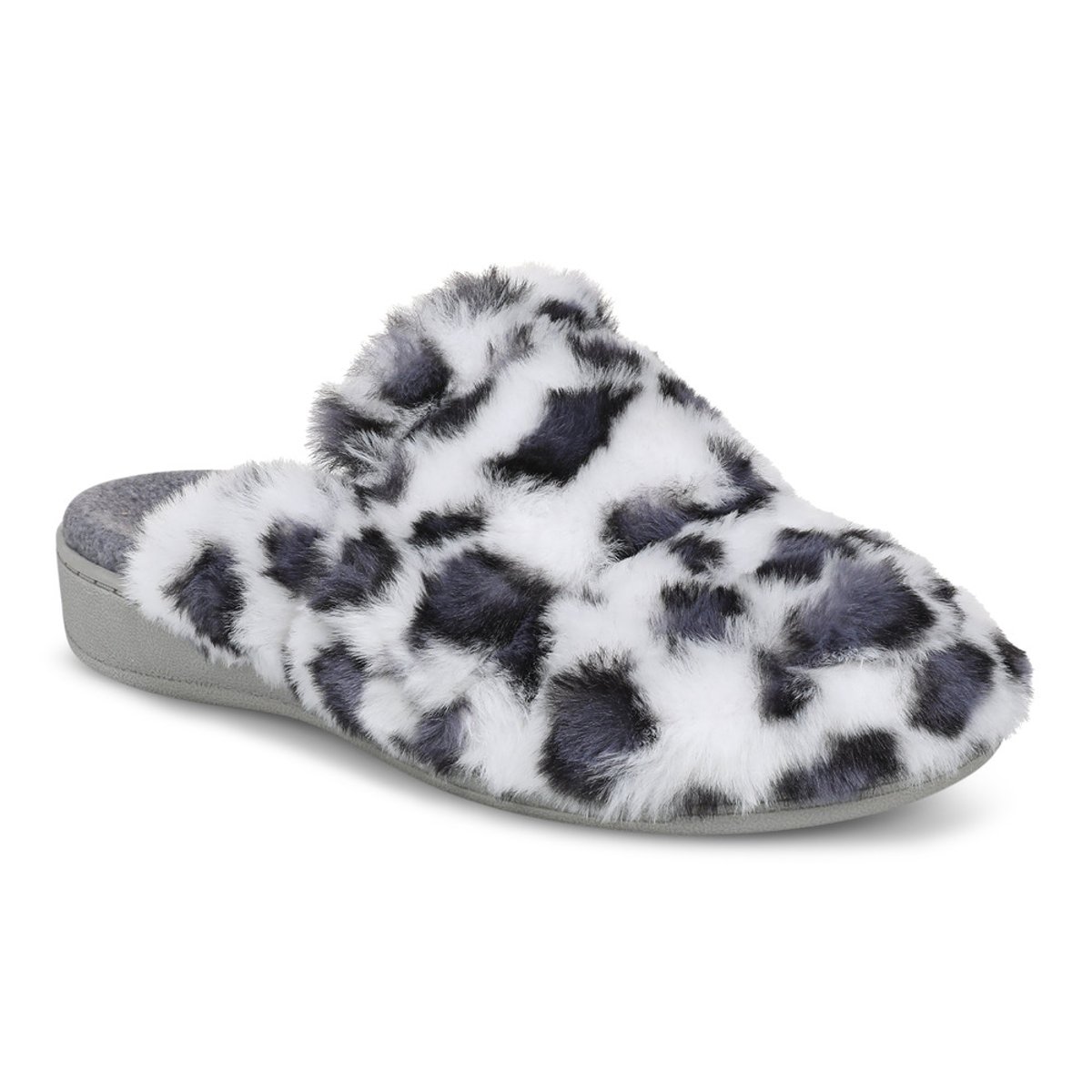 Vionic Vionic Gemma II Mule Slippers with Arch Support in White Multi Leopard Faux Fur