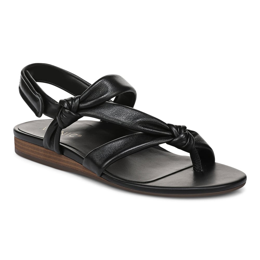 Vionic Women's Black Leather Geneva Strappy Sandal With Arch Support In