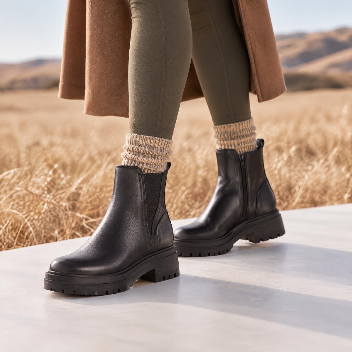 Vionic Georgina Short Boot with Arch Support in Black Tumbled Leather