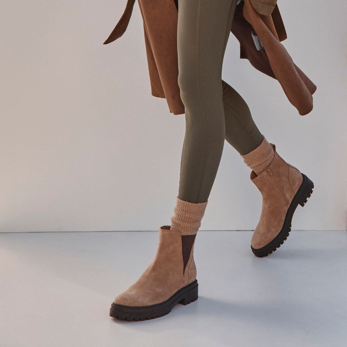 Vionic Georgina Short Boot with Arch Support in Desert Sand Brown Suede