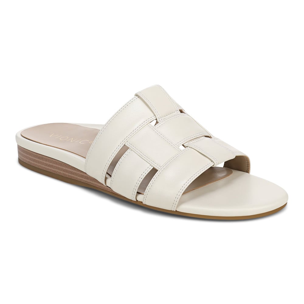 Vionic Women's Ivory Leather Glendora Slide Sandal With Arch Support In
