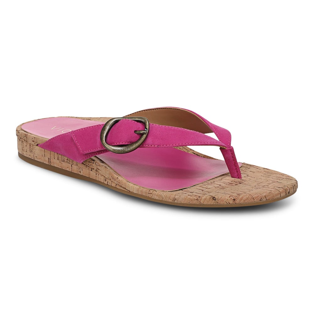 Vionic Women's Rose Violet Waxy Suede Grove Toe Post Sandal With Arch Support In