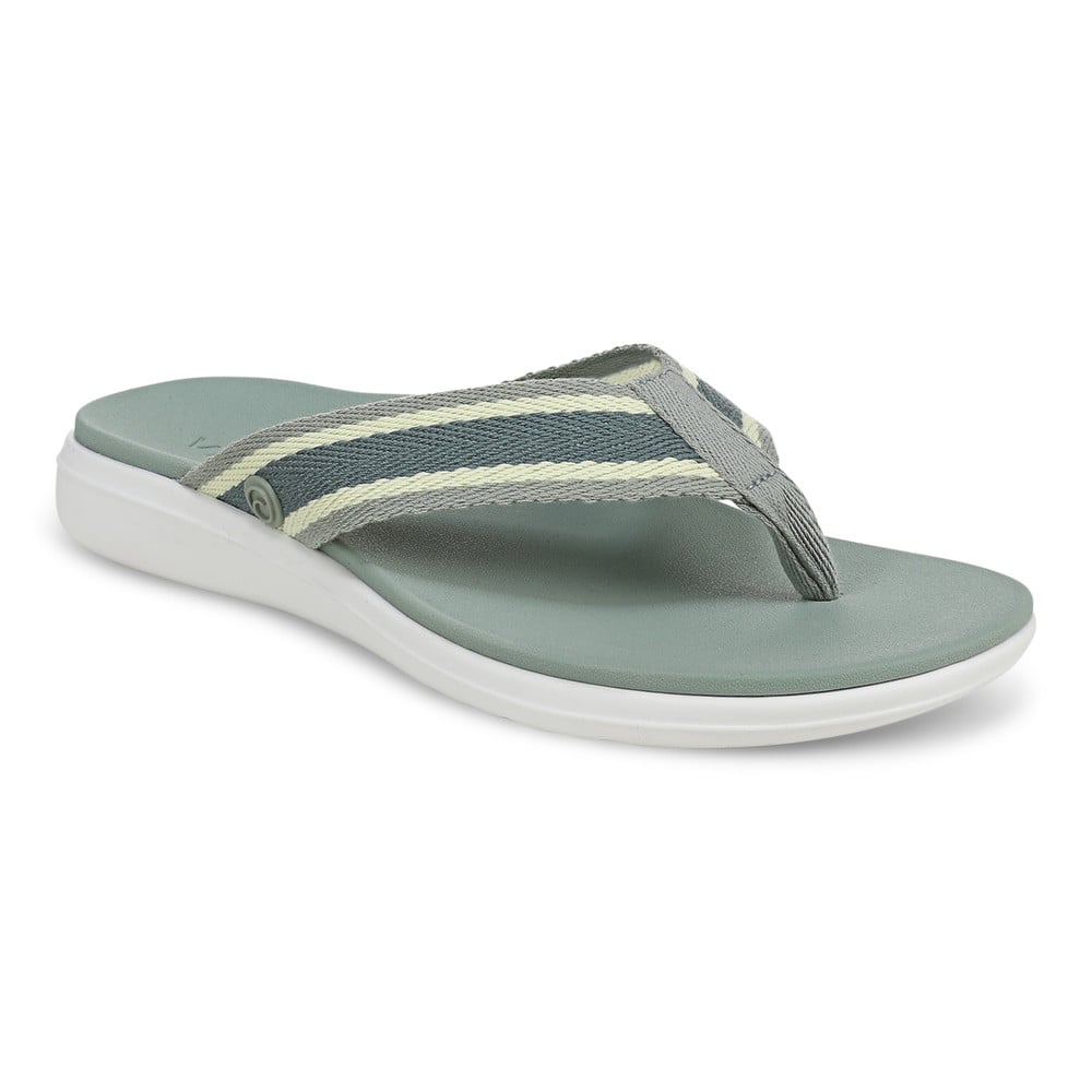 Vionic Women's Iceberg Green Multi Indigo Toe Post Sandal With Arch Support In