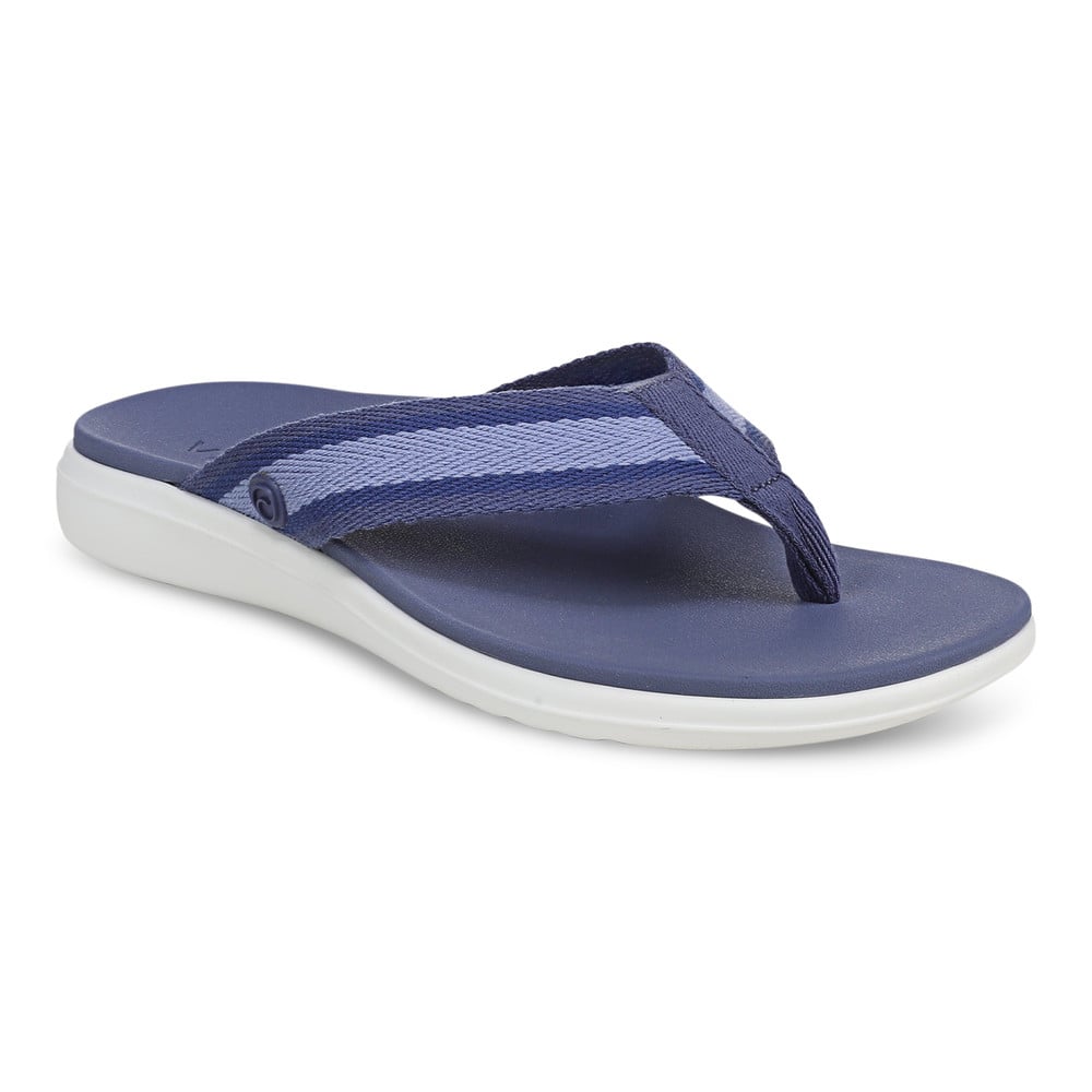 Vionic Women's Marlin Blue Multi Indigo Toe Post Sandal With Arch Support In