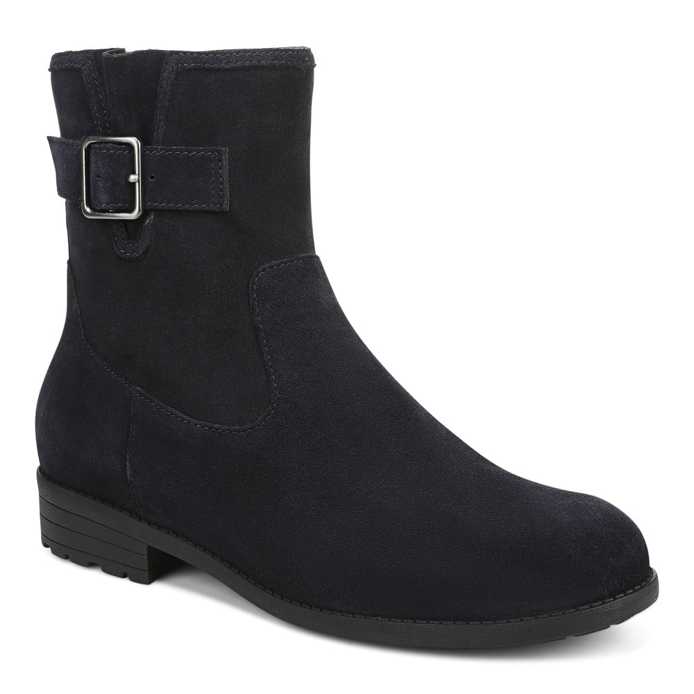 Vionic Women's Navy Blazer Suede Jill Short Boot With Arch Support In
