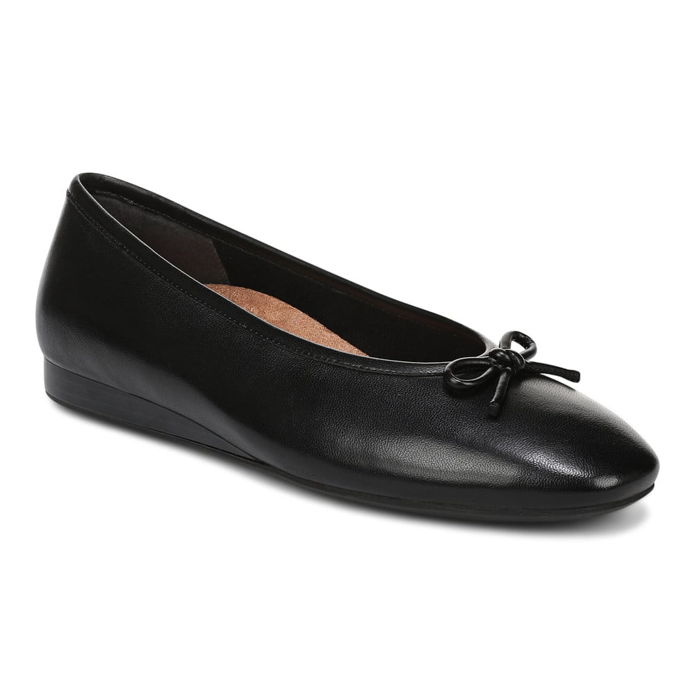 Vionic Women's Black Nappa Leather Larissa Wedge Flat With Arch Support In