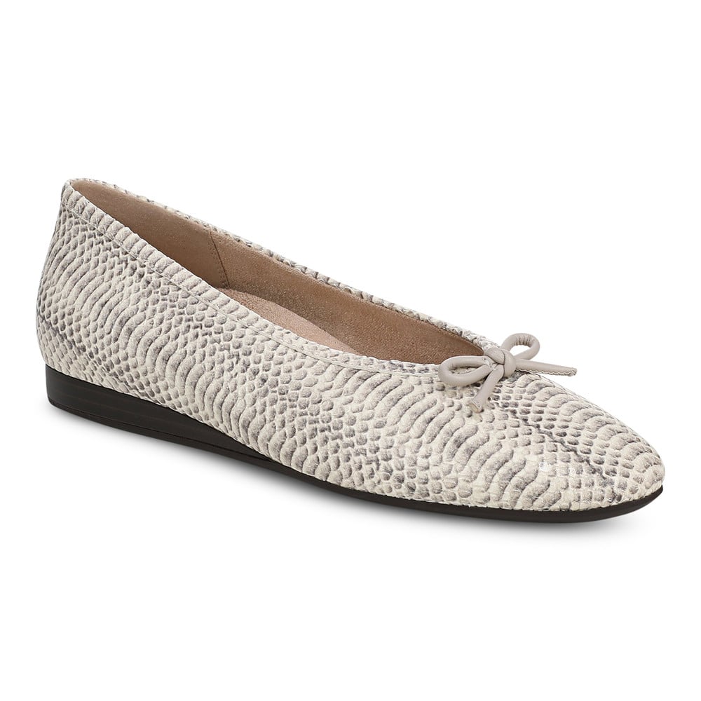 Vionic Women's Ivory Python Print Leather Larissa Wedge Flat With Arch Support In