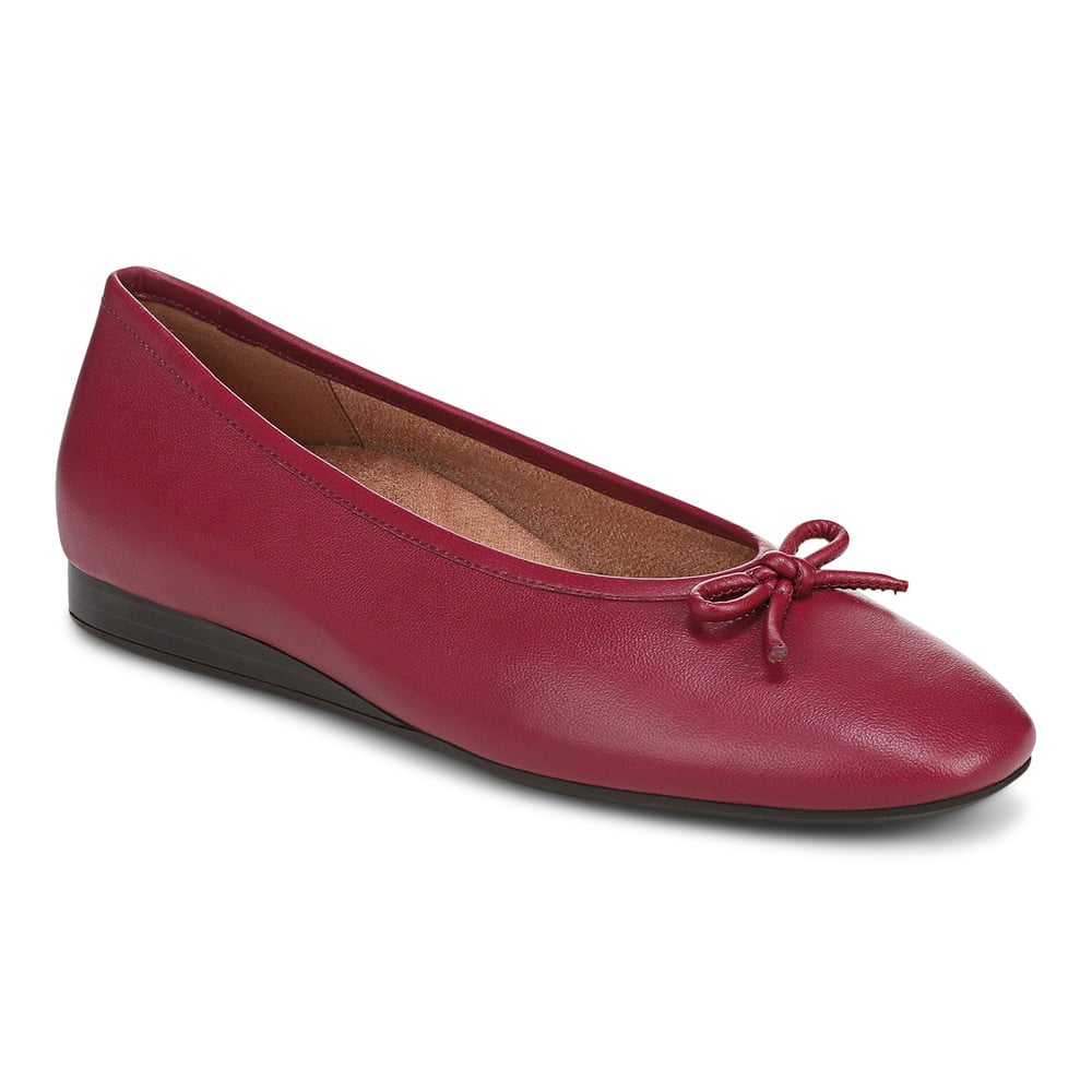 Vionic Women's Tibetan Red Nappa Leather Larissa Wedge Flat With Arch Support In