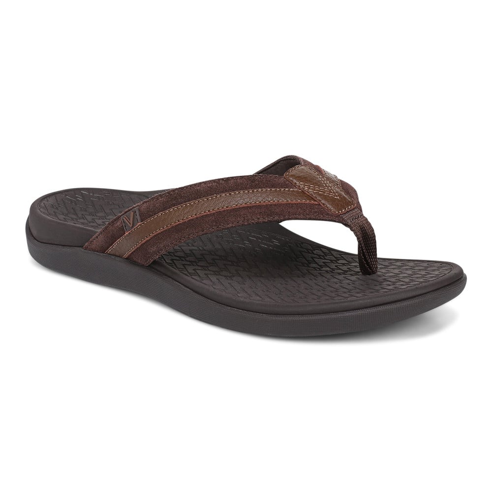 Vionic Men's Chocolate Ganache Tide Ii Toe Post Sandal With Arch Support In