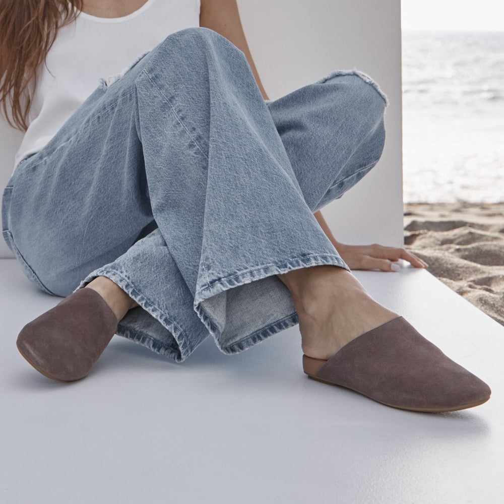 Vionic Women's Driftwood Suede Opal Slip On Mule With Arch Support In
