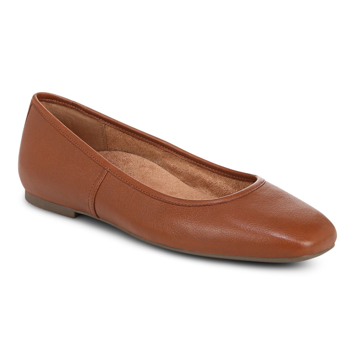 Vionic Women's Tan Orinda Square Toe Ballet Flat With Arch Support In