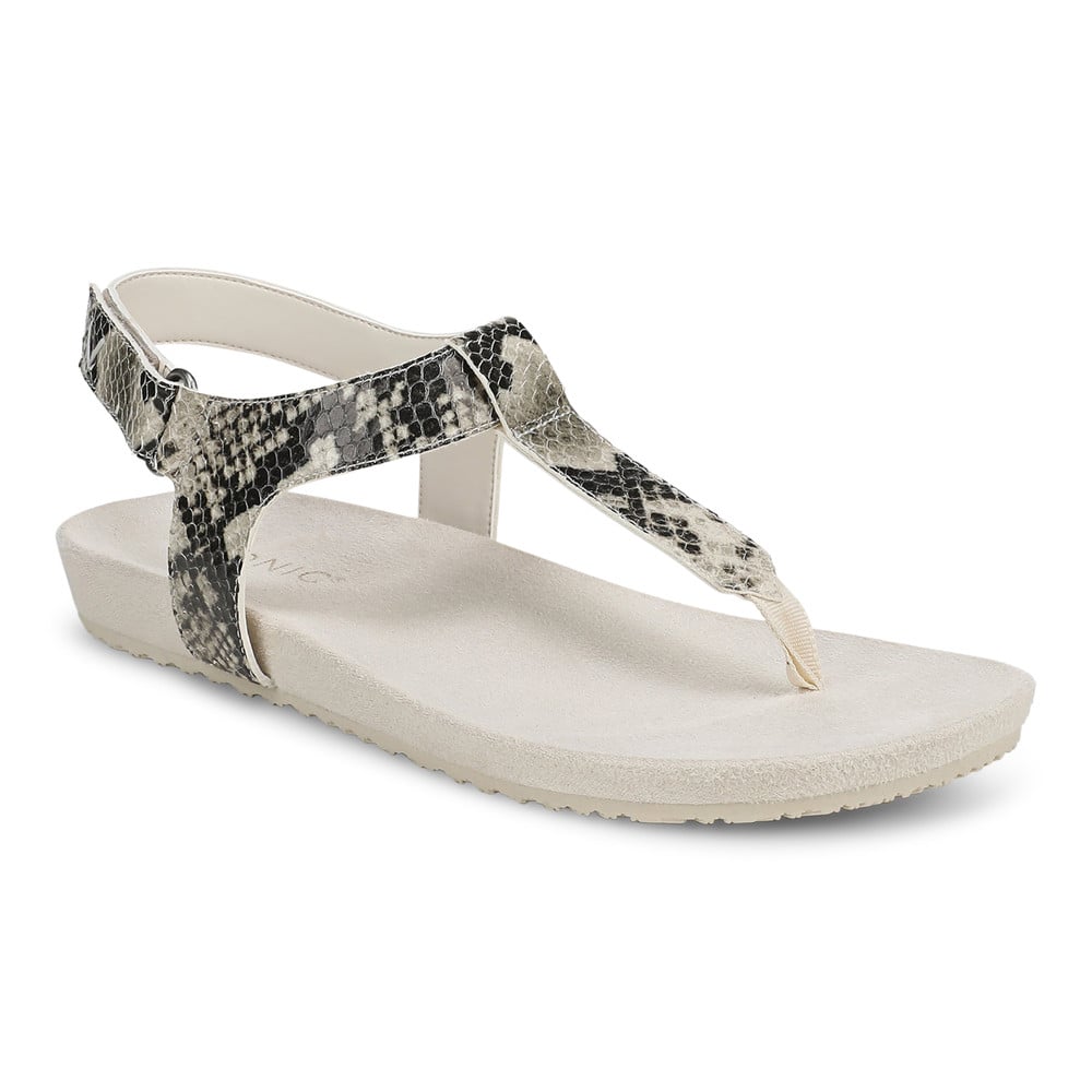 Vionic Women's Cream Snake Leather Palisades Toe Post Sandal With Arch Support In