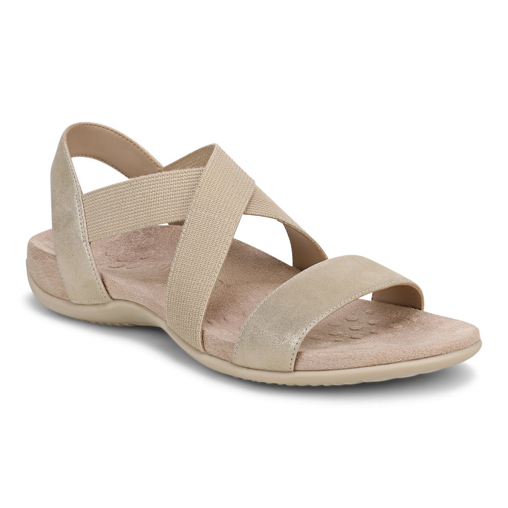 Vionic Women's Gold Leather Raina Strappy Sandal With Arch Support In