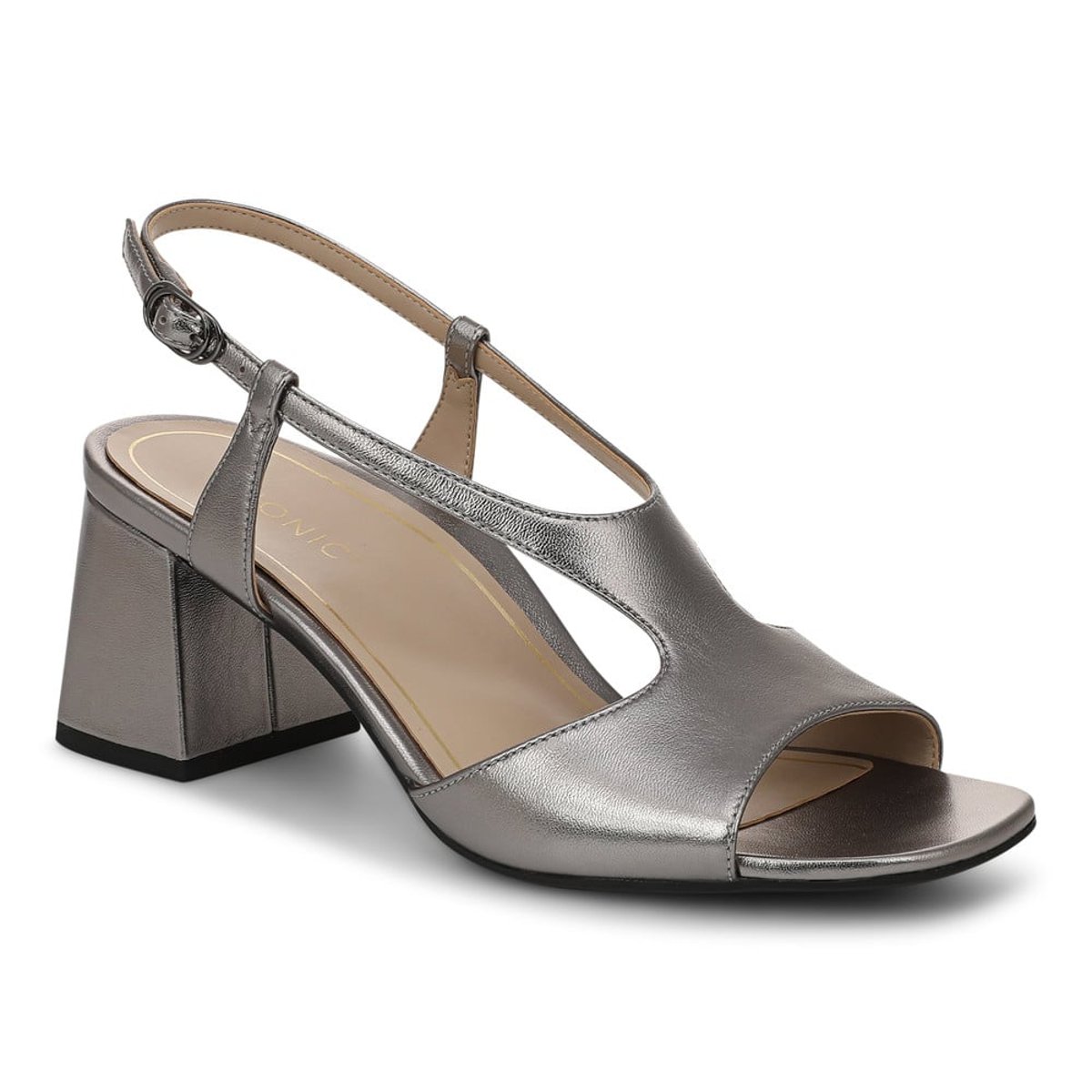 Vionic Vionic Raquel Slingback Block Sandal with Arch Support in Pewter Leather