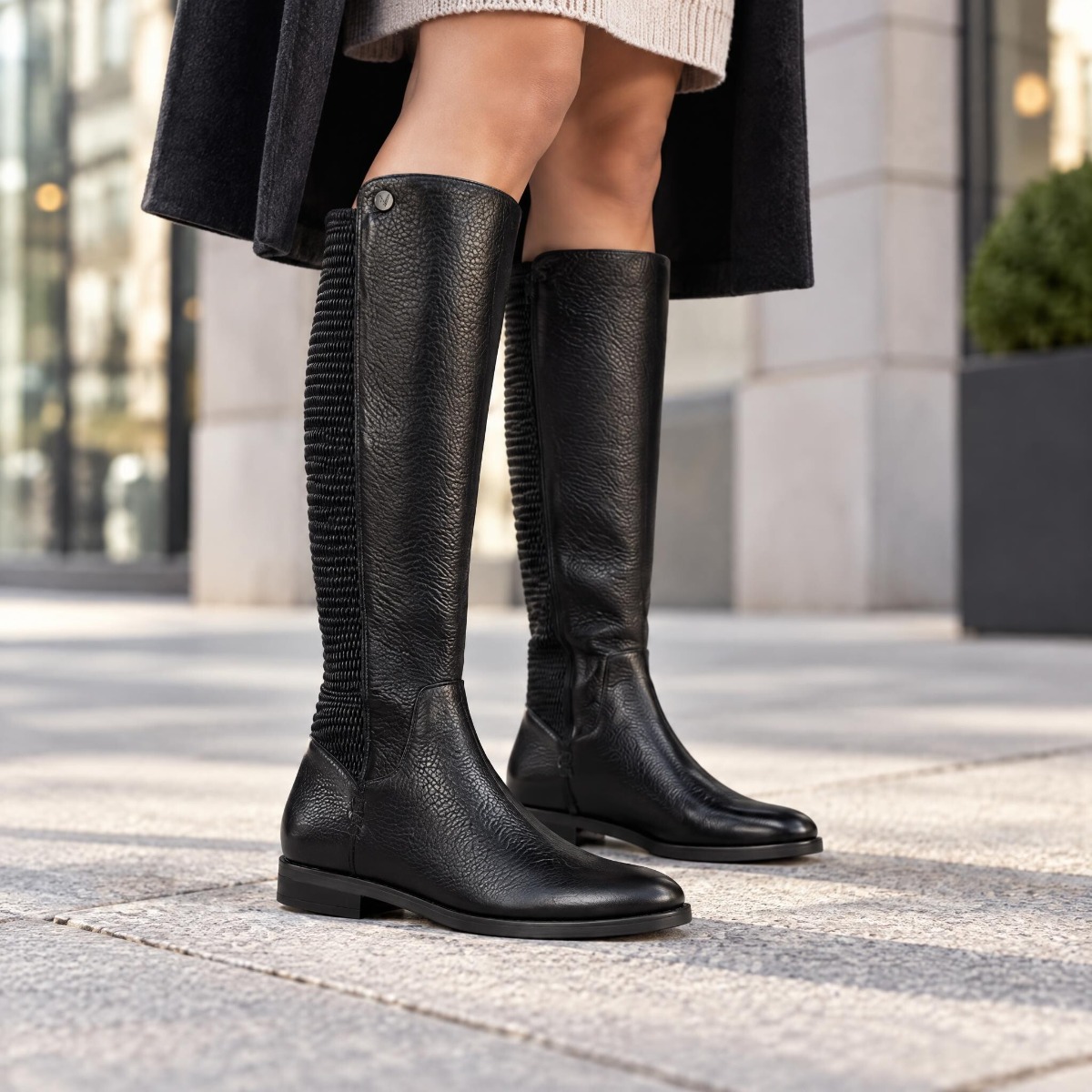 Vionic Reagan Tall Boot with Arch Support in Black Leather