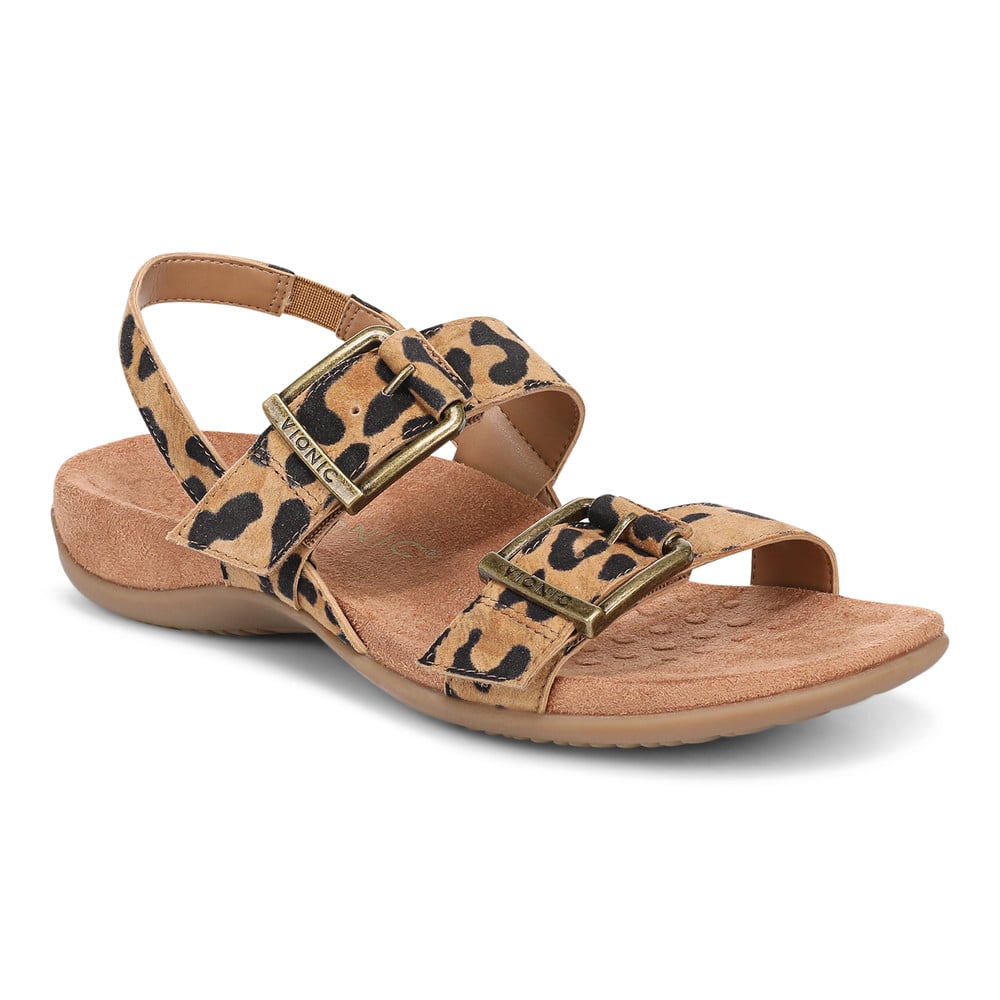 Vionic Women's Tan Leopard Reese Sandal With Arch Support In