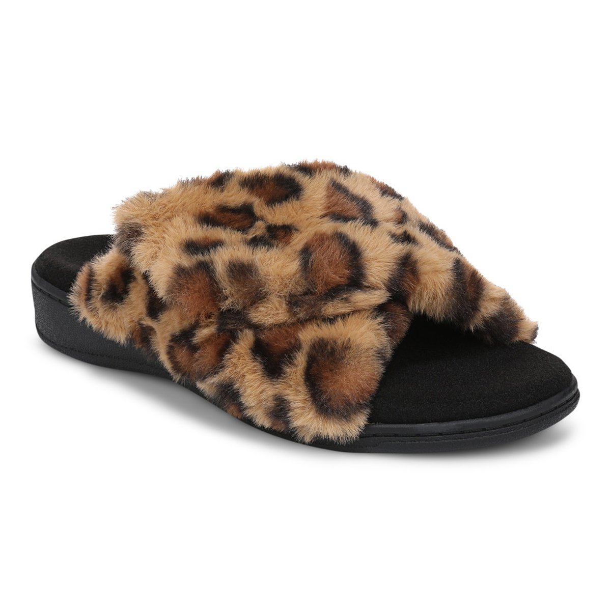Vionic Vionic Relax II Slipper with Arch Support in Brown Multi Leopard Faux Fur