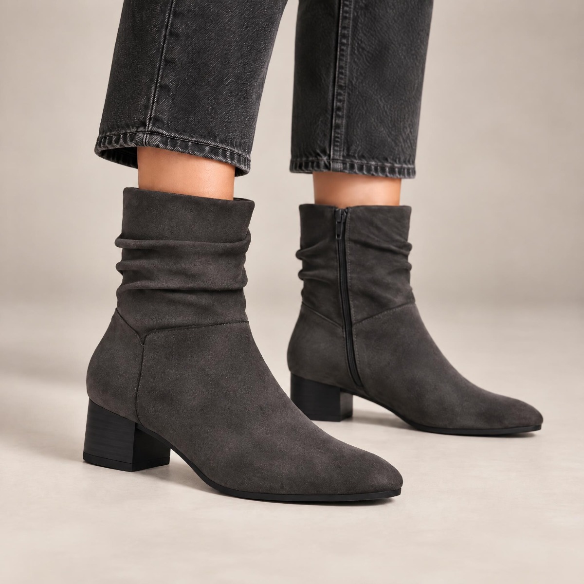 Vionic Remi Short Boot with Arch Support in Grunge Grey Suede