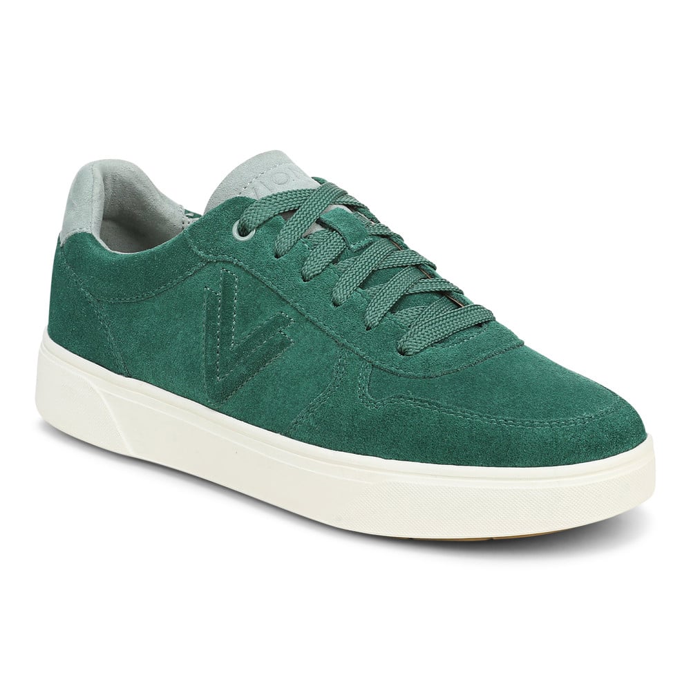 Vionic Women's Posy Green Suede Robin Lace Up Trainer With Arch Support In