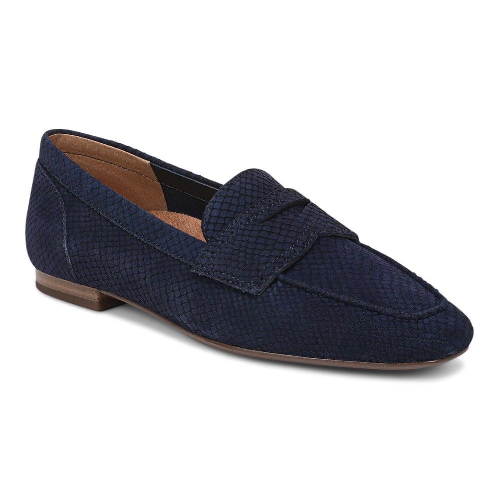 Vionic Women's Navy Blazer Snake Embossed Nubuck Sadie Loafer With Arch Support In