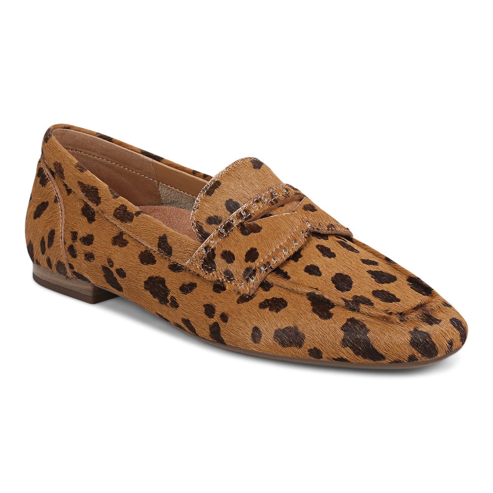 Vionic Women's Tan Leopard Calf Hair Sadie Loafer With Arch Support In